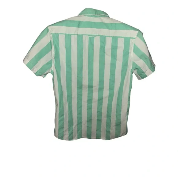 Denim & Flower Mint and White Striped Casual Shirt Size Small Preppy Retro Top - Picture 2 of 5